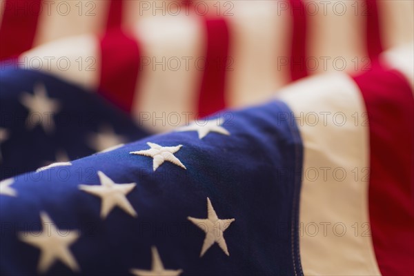 Detail of US flag, studio shot.