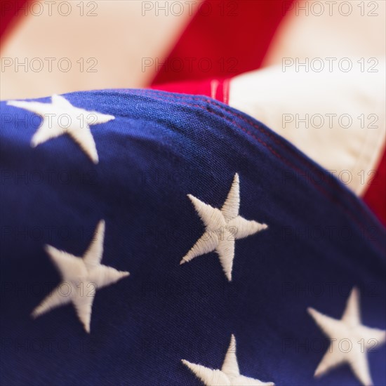 Detail of US flag, studio shot.