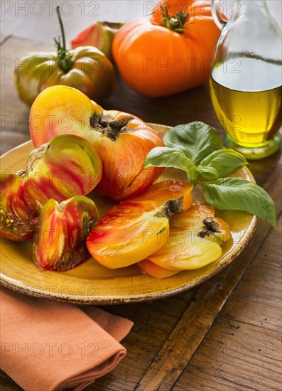 Heirloom tomatoes on plate.