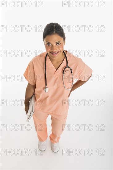 Studio shot female doctor.