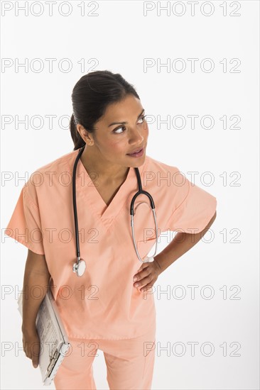 Studio shot female doctor.