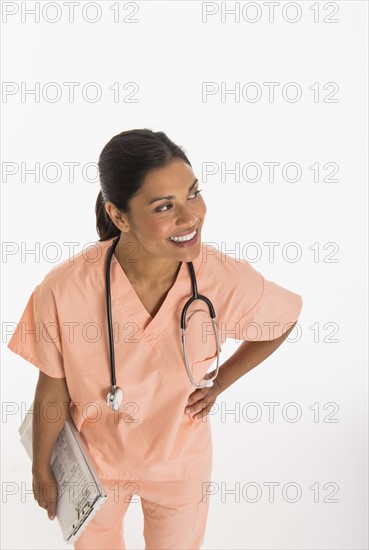 Studio shot female doctor.