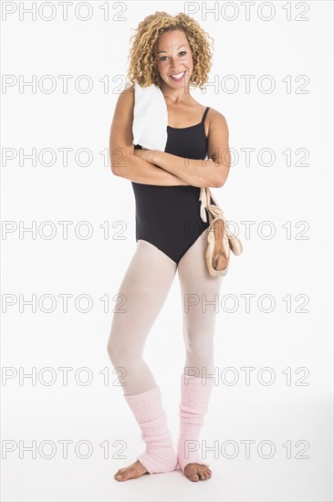 Portrait of female ballet dancer, studio shot.