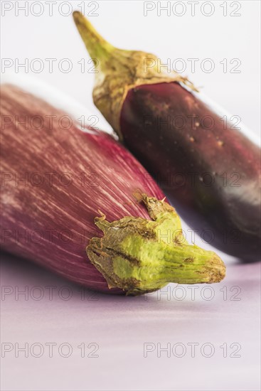 Studio Shot of two eggplants. Photo: Daniel Grill