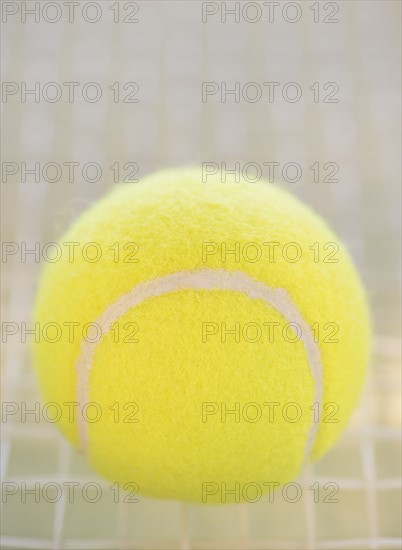 Studio Shot of tennis racket with ball. Photo : Daniel Grill