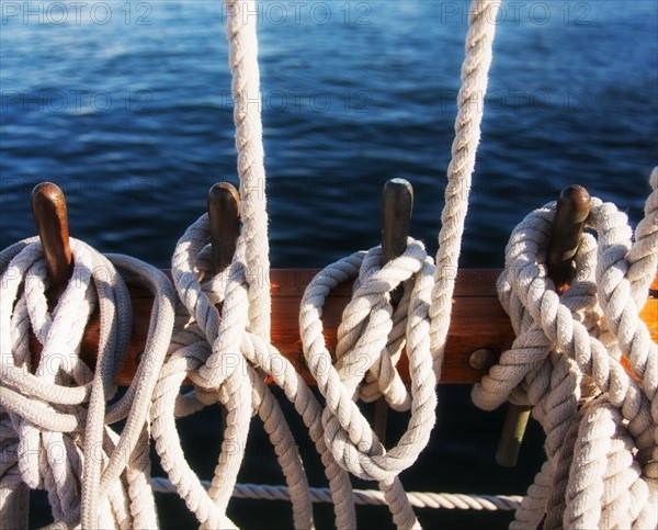 Coiled ropes on yacht deck. Photo: Daniel Grill