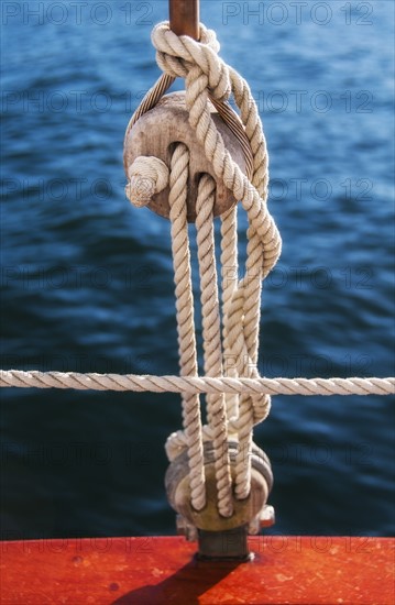 Coiled ropes on yacht deck. Photo: Daniel Grill