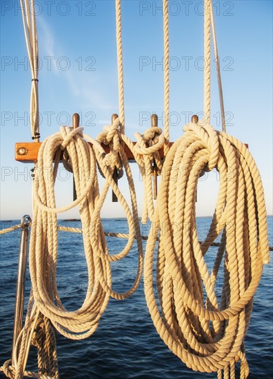 Coiled ropes on yacht deck. Photo: Daniel Grill