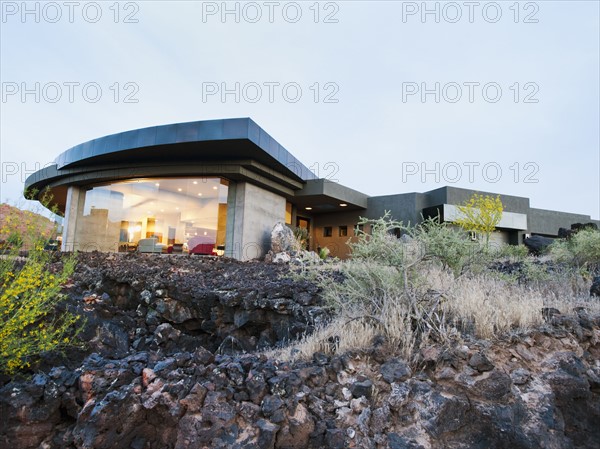 Exterior of modern residential house.