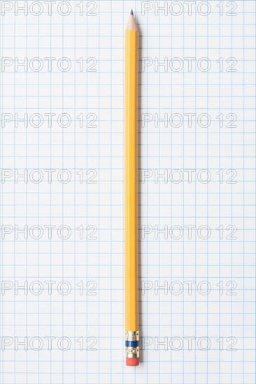 Single yellow sharpened pencil on graph paper. Photo : Kristin Duvall