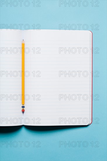 Single yellow sharpened pencil with blank composition notebook. Photo: Kristin Duvall