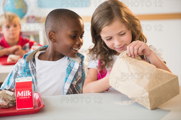 School children (8-9) at lunch break