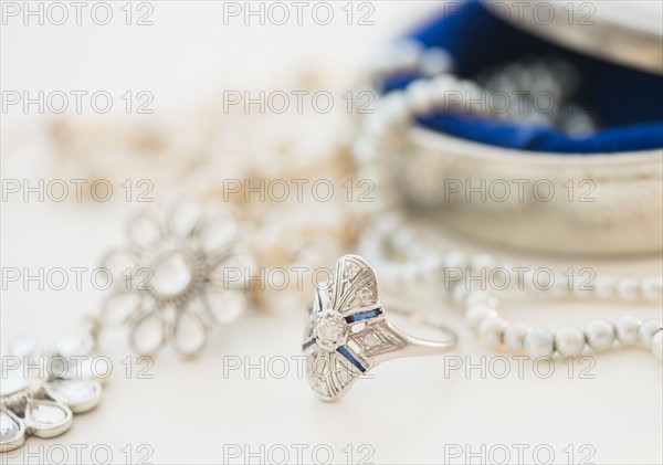 Studio shot of silver jewelry