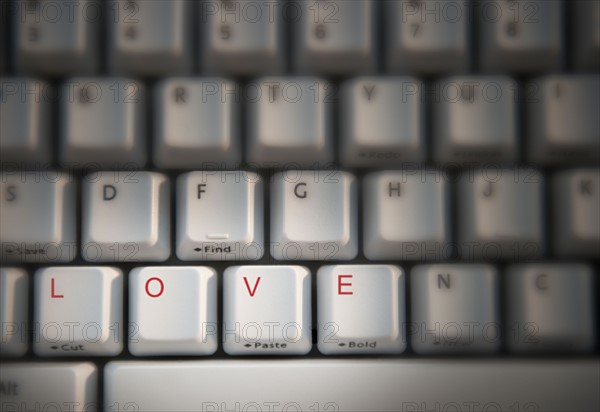 Studio shot of keyboard with word 'love' on it