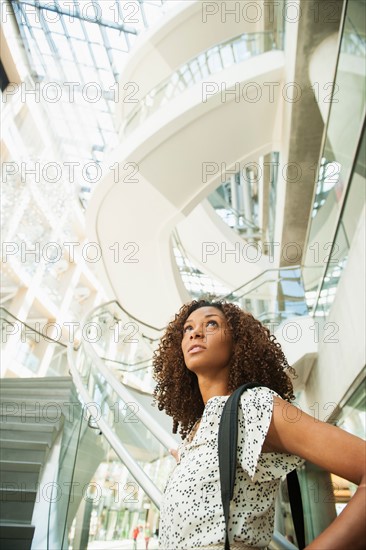 Portrait of woman looking up