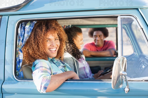 Three friends during their road trip