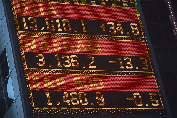 Close up of trading board at stock exchange. Photo : Alan Schein