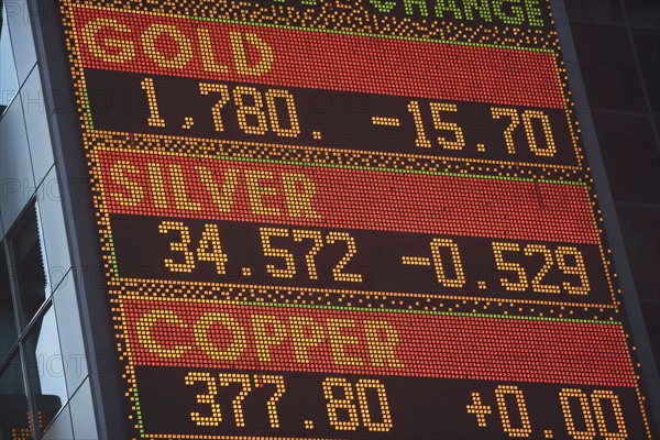 Close up of trading board at stock exchange. Photo : Alan Schein