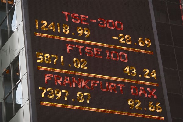 Close up of trading board at stock exchange. Photo : Alan Schein