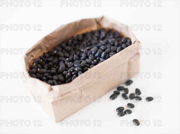 Carton of beans on white background. Photo : Jessica Peterson