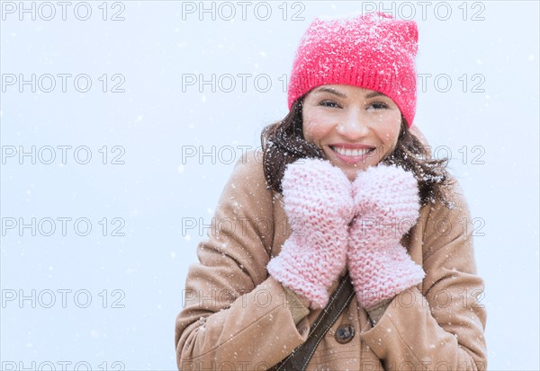 Portrait of woman in winter clothes.