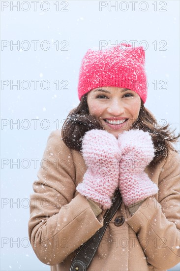 Portrait of woman in winter clothes.