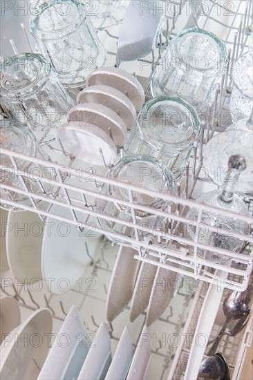 Crockery in dishwasher.