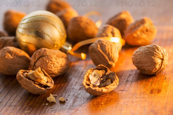 Walnuts and christmas decoration.