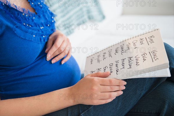 Pregnant woman with names list