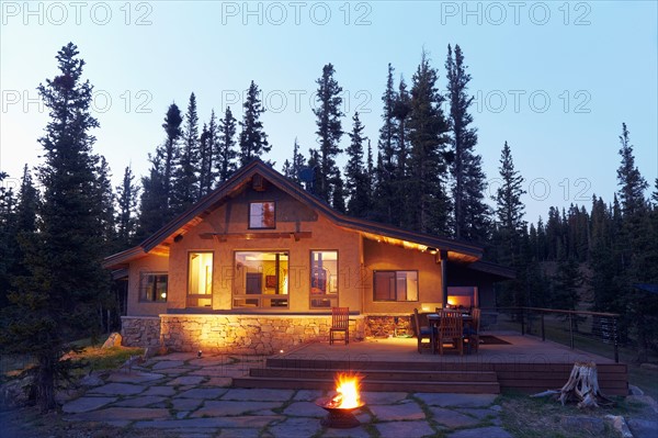 Fire pit in front of house