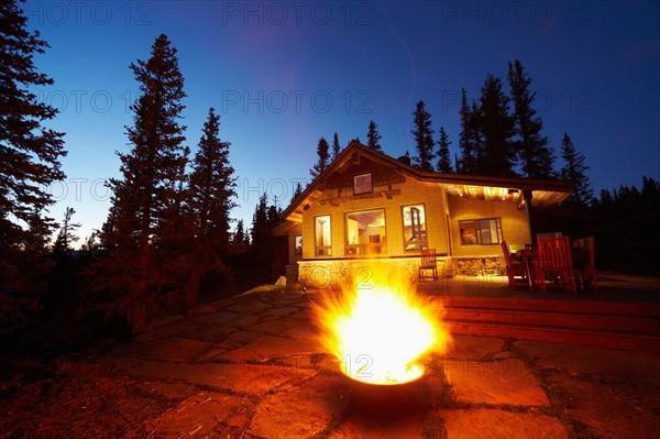 Fire pit in front of house