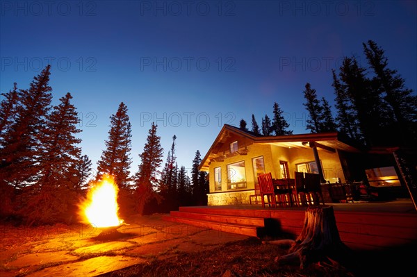 Fire pit in front of house