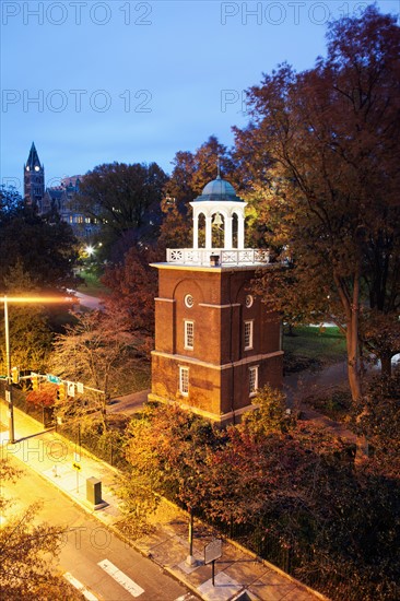 Elevated view of clock tower at evening