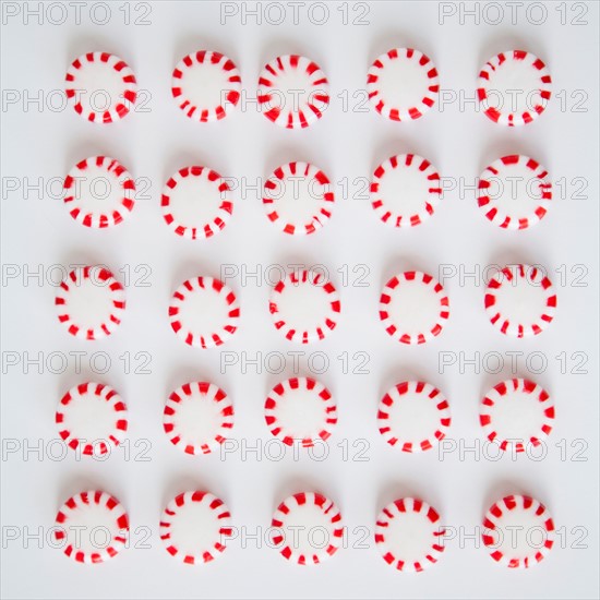 Studio Shot of rows of Peppermint Candies