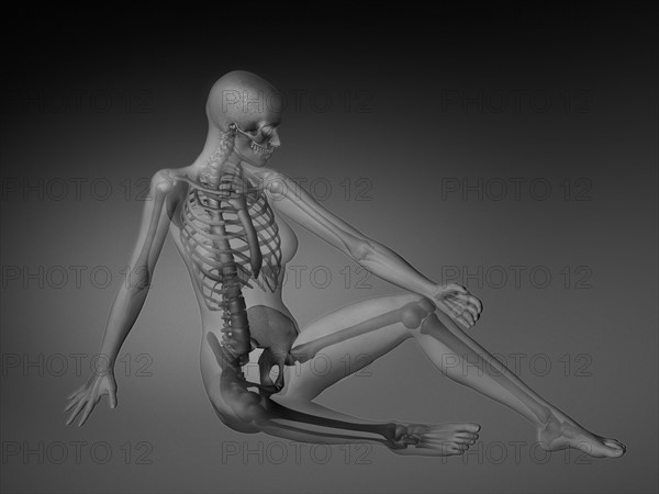 Female figure with skeleton and body parts visible