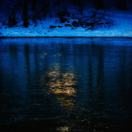 Icy water surface. Walden Pond, Concord, Massachusetts.