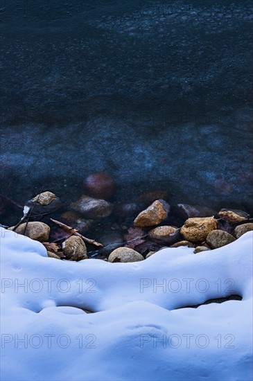 Snowy shore. Walden Pond, Concord, Massachusetts.