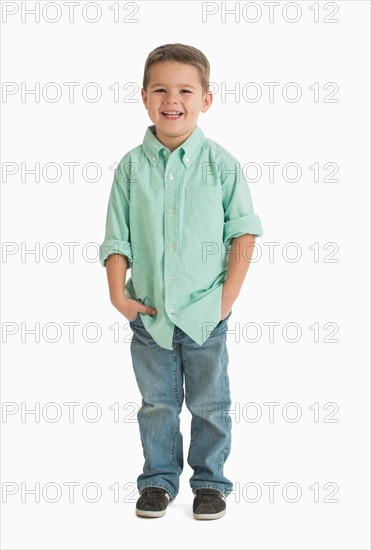 Portrait of boy (4-5) smiling.