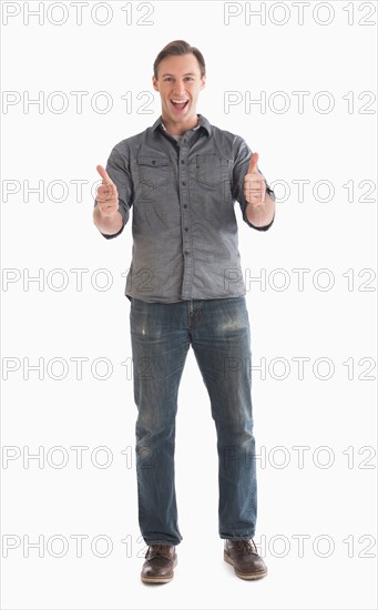 Portrait of young man gesturing.