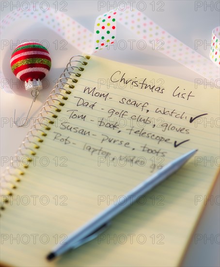 Close-up of christmas gifts list