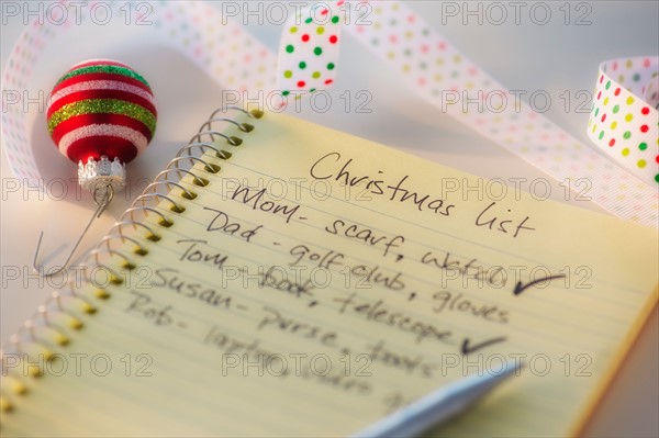 Close-up of christmas gifts list