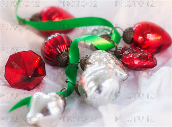 Christmas baubles wrapped in paper