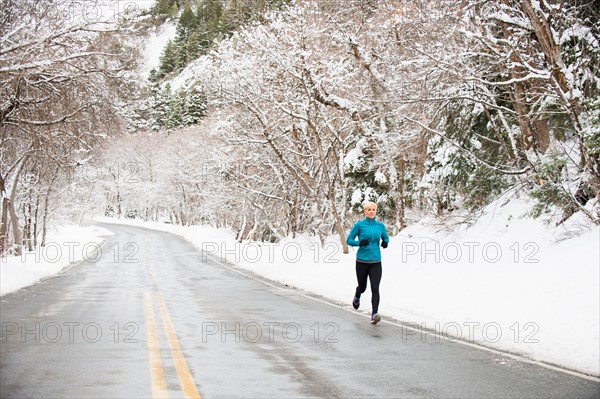 Woman jogging in winter