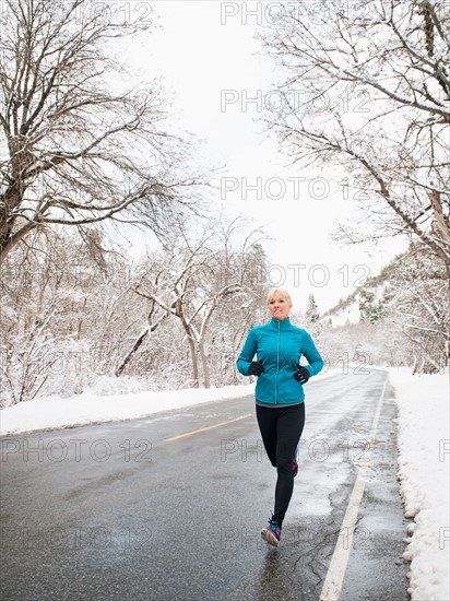 Woman jogging in winter