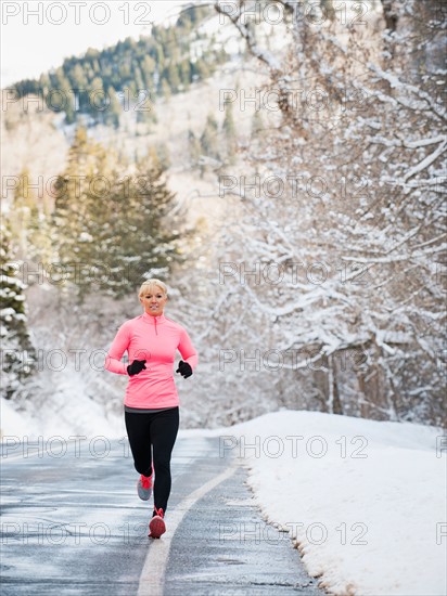 Woman jogging in winter