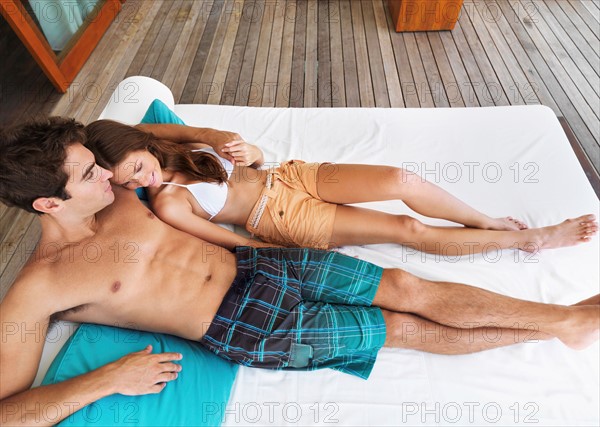 Elevated portrait of couple relaxing