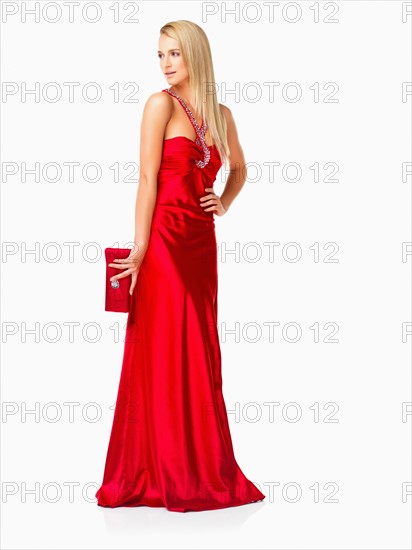 Studio Shot, Portrait of young woman in red dress