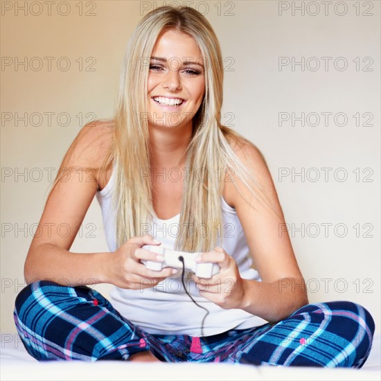 Woman playing video game