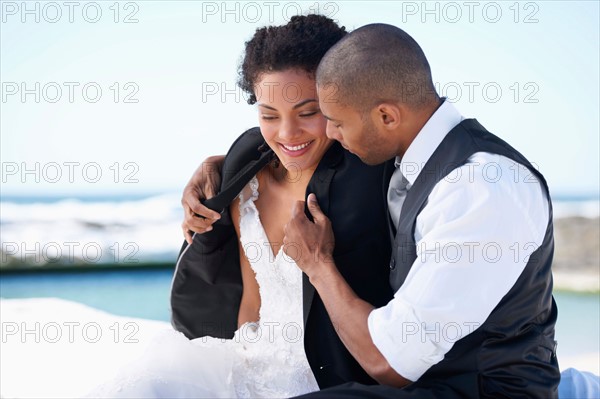 Portrait of newlywed couple