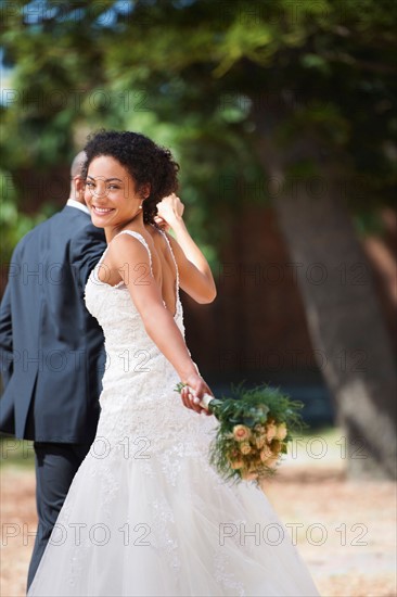 Portrait of newlywed couple